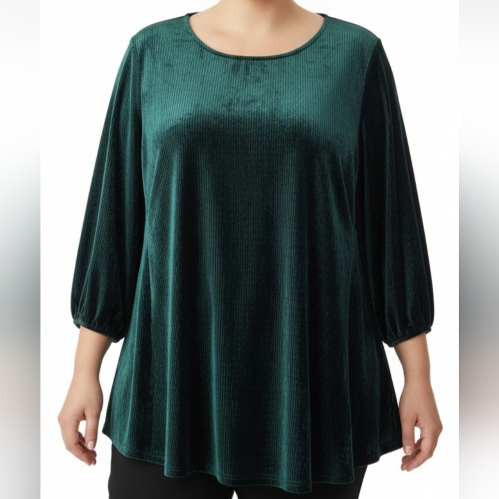 Adrianna Papell Ribbed Velvet Top 3X Green Dressy Holiday Christmas Party Soft